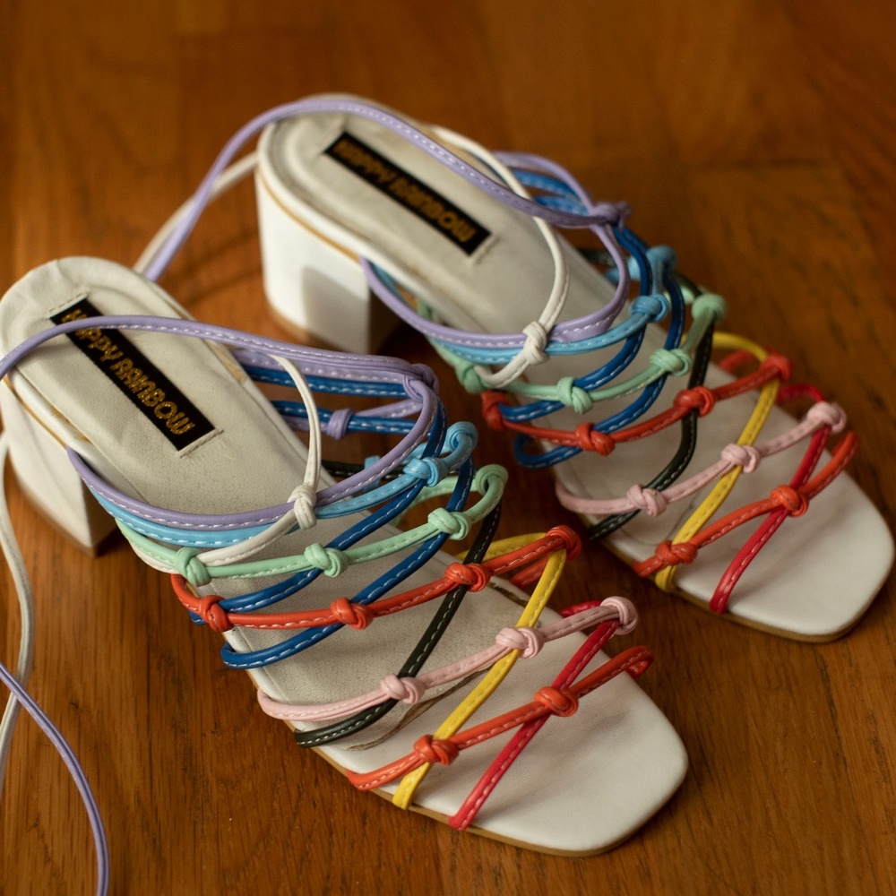 Rainbow Color Lace-Up Wedge Heel